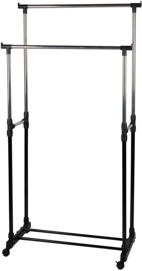 Alpina Mobiel Kledingrek Garderoberek 75 x 42 x 93-158cm Kleding Rek Hoogte Verstelbaar Met Schoenenrek Zilver Zwart