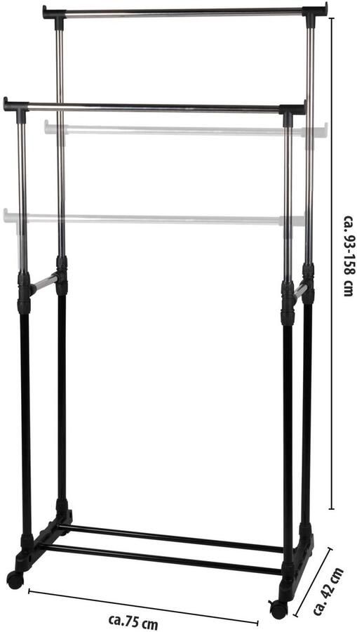 Alpina Mobiel Kledingrek Garderoberek 75 x 42 x 93-158cm Kleding Rek Hoogte Verstelbaar Met Schoenenrek Zilver Zwart - Foto 2