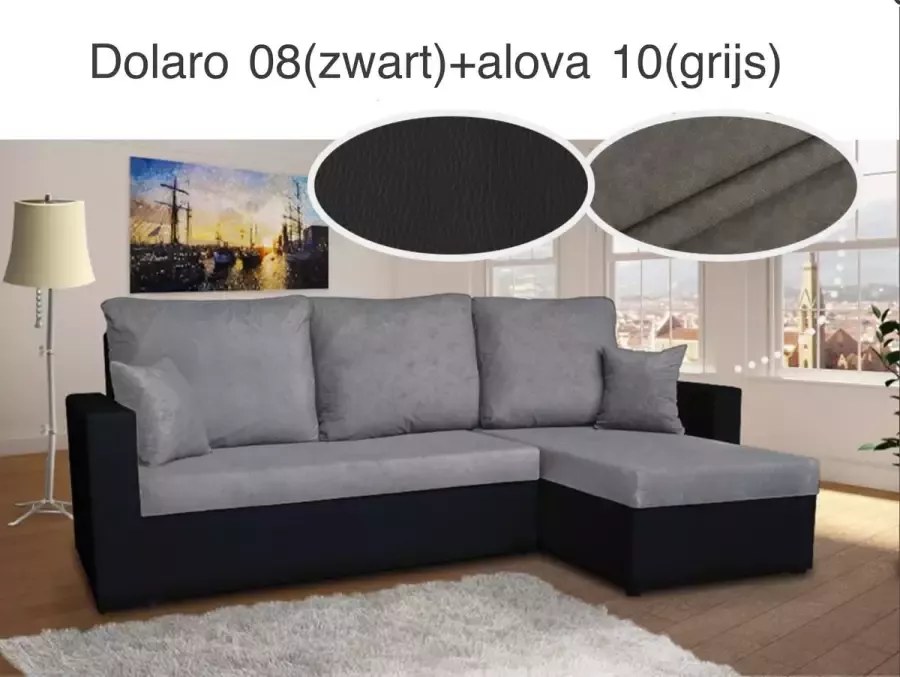 Alpina Meble Hoekbank met bedfunctie „PARYS” Universeel Ecoleer Zwart + Grijs