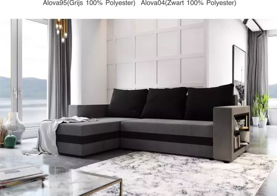 Alpina Meble Hoekbank met bedfunctie „SYDNEY” Universeel Grijs + Zwart