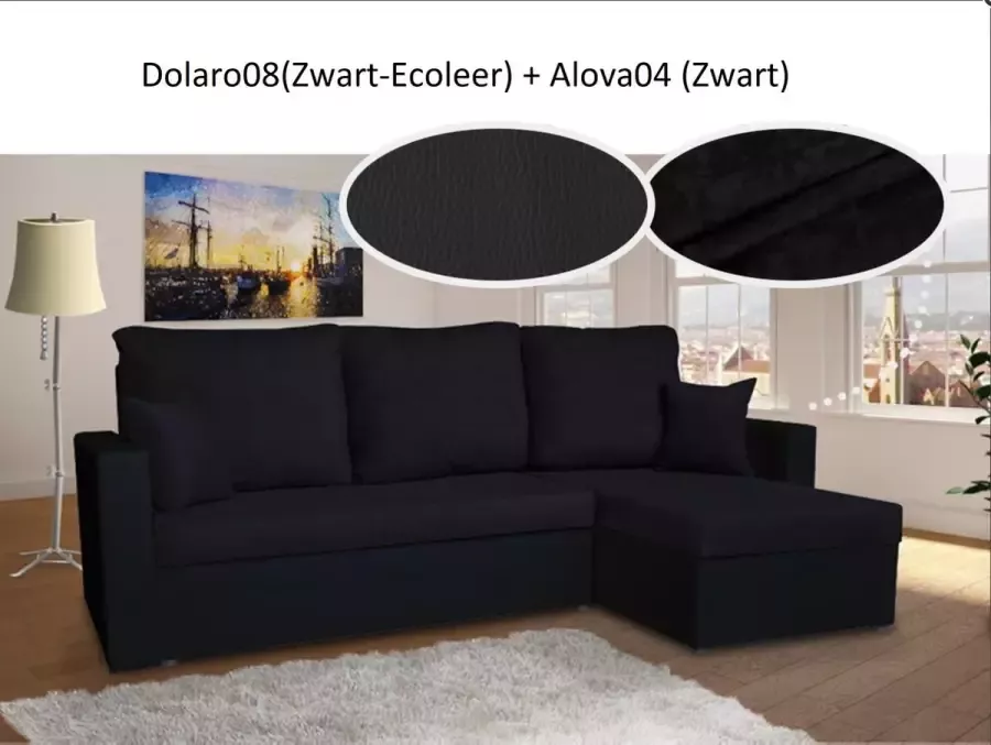 Alpina Meble Hoekbank met bedfunctie „PARYS” Universeel Ecoleer Zwart + Zwart