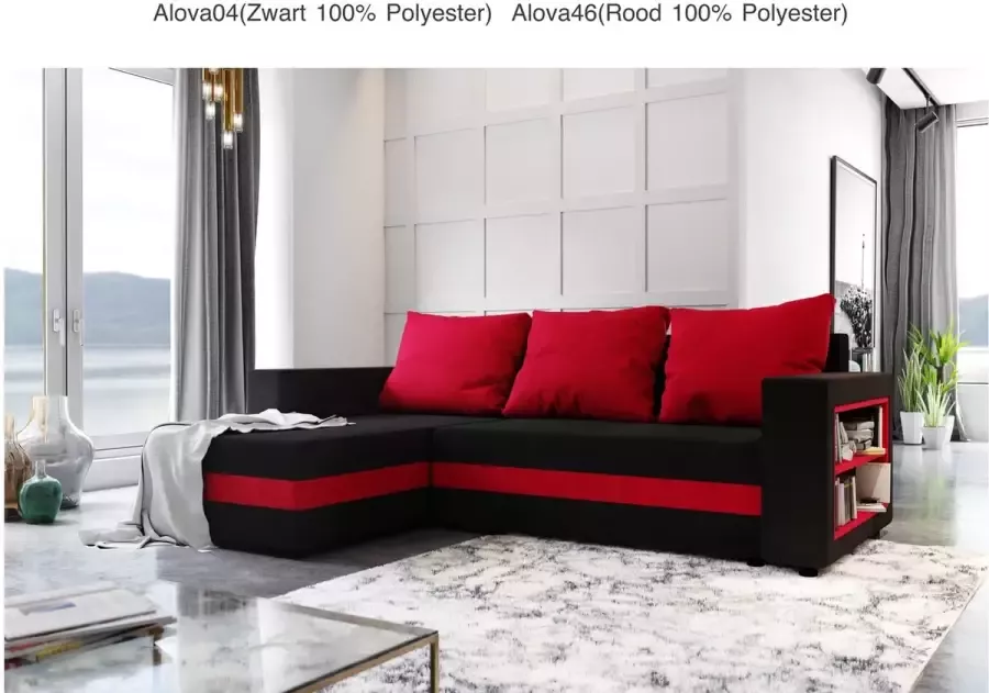 Alpina Meble Hoekbank met bedfunctie „SYDNEY” Universeel Zwart + Rood