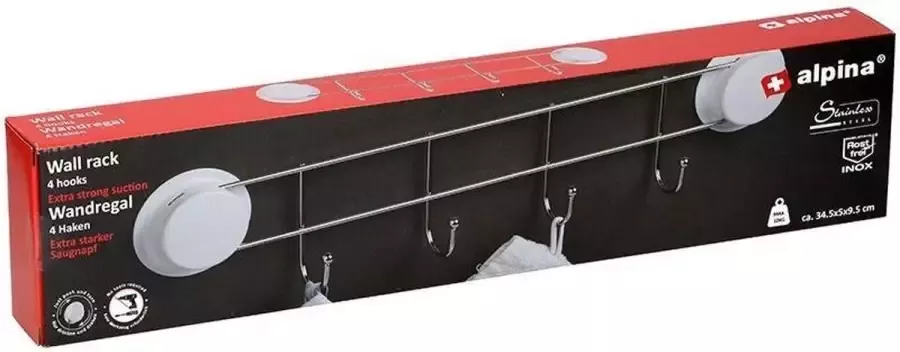 Alpina wandrek 4 haken RVS bevestigen zonder boren - Foto 2