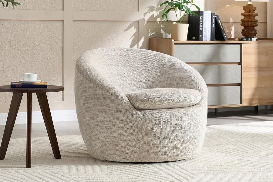 Invicta Interior Fauteuil ALPINE 360° draaibaar met structuurstof beige 46862 - Foto 2