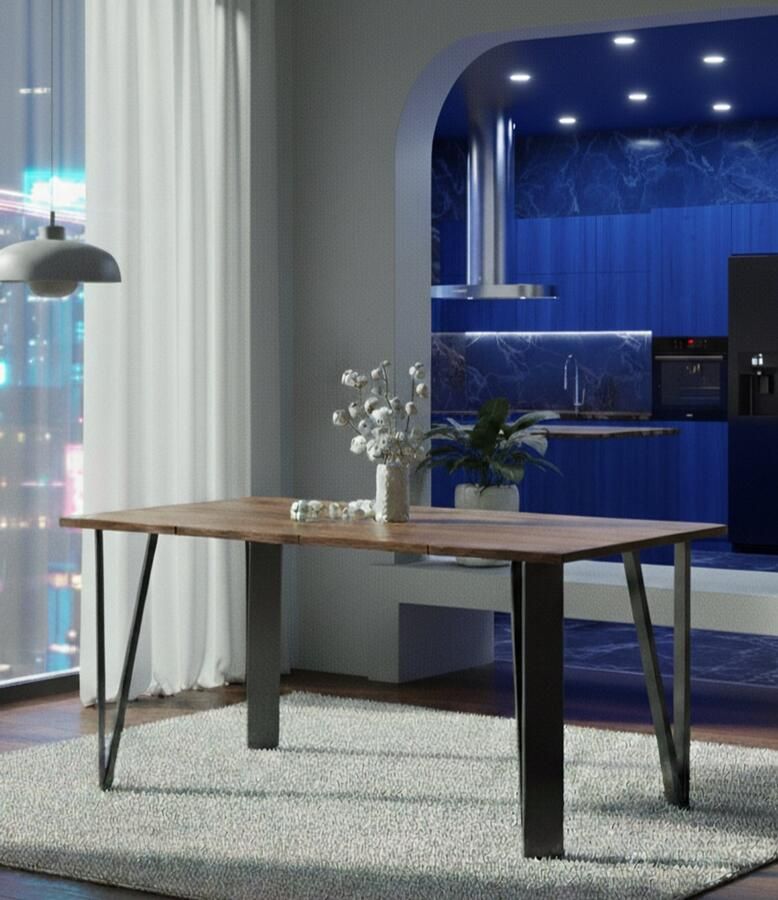 Alta Bourdan Luxe Uitschuifbare Eettafel – 6 Personen – Houten Eettafel met Houtfineer & Stalen Frame – 80-170x80x76 cm – Kleur Stirling Oak Zwart – Moderne Scandinavische Design Tafel