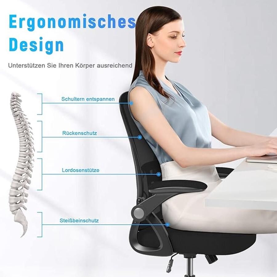 Alta ErgoAir Mesh Bureaustoel – Ergonomische Bureaustoel met Verstelbare Armleuningen – Ademend Netstof – Lendensteun – In Hoogte Verstelbaar – Comfortabele Kussenzitting – 360° Draaibaar – Zwart