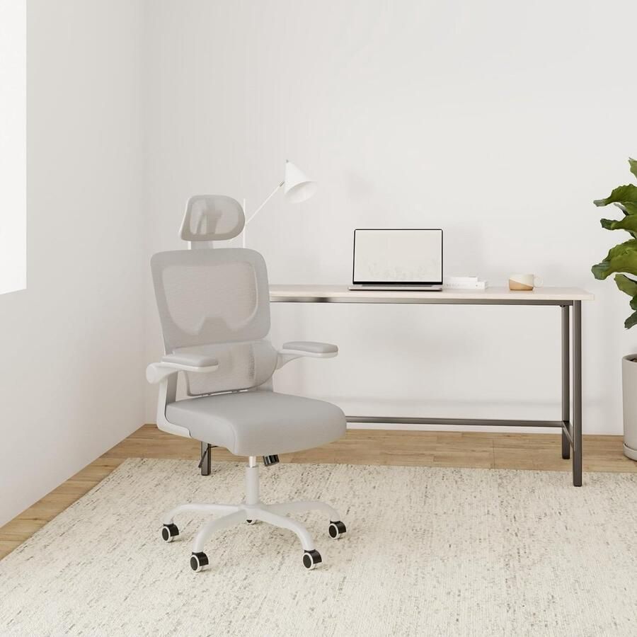 Alta ErgoComfort Mesh Bureaustoel – Ergonomische Bureaustoel met Hoofdsteun en Verstelbare Lendensteun – Ademend Mesh – In Hoogte Verstelbare Armleuningen – 360° Draaibaar – Grijs – Tot 136 kg Belastbaar – Ideaal voor Kantoor & Thuiswerk
