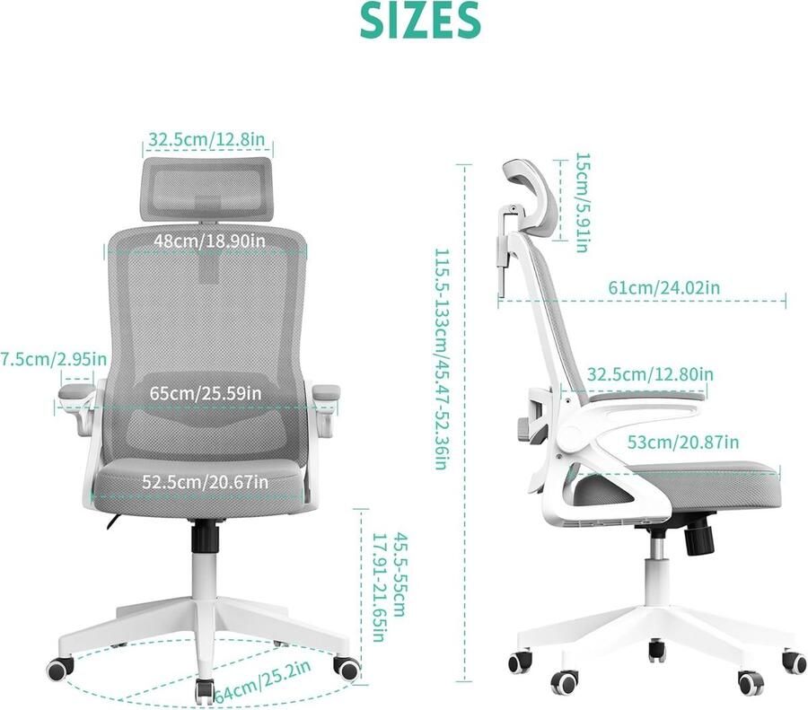 Alta ErgoComfort Pro Ergonomische Bureaustoel – Luxe Mesh Rugleuning – Verstelbare Hoogte & Lendensteun – Ademend Comfortabel & Duurzaam – Witte Grijs Design – Ideaal voor Kantoor & Thuiswerk