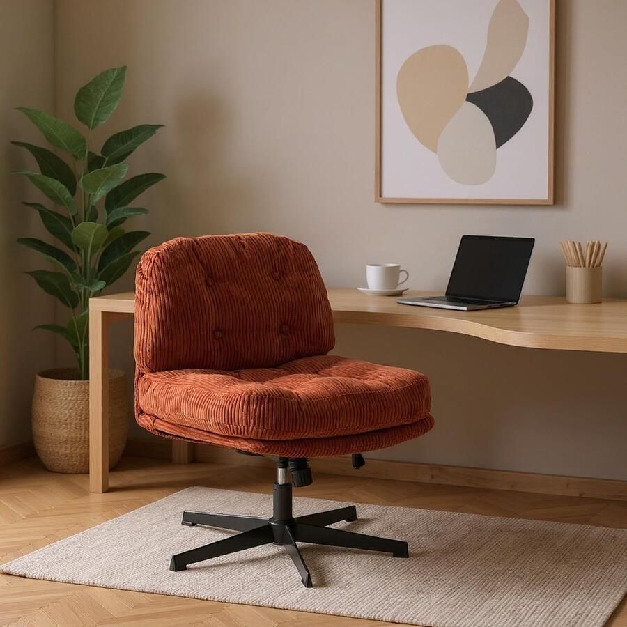 Alta ErgoCosy Luxe Bureaustoel – Ergonomische Corduroy Design Stoel – Verstelbare Hoogte & Kantelfunctie – 360° Draaibaar – Comfortabele Werkstoel met Dikke Zitting – Scandinavisch Design – Rood
