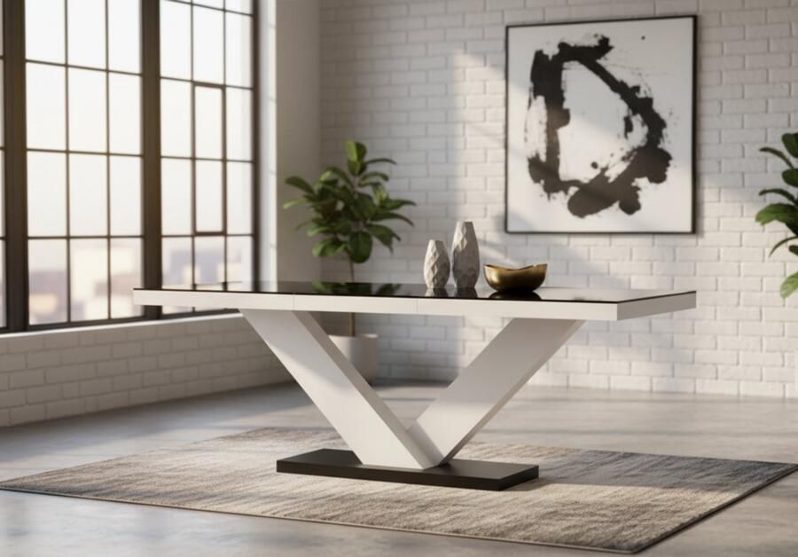 Alta Milano Luxe Uitschuifbare Eettafel – 160-256 cm – Zwart Hoogglans – Moderne Design Eettafel voor 10 Personen – Hout met Fineer – Stijlvolle Uitschuiftafel – Eenvoudig te Monteren – Duurzaam & Krasbestendig