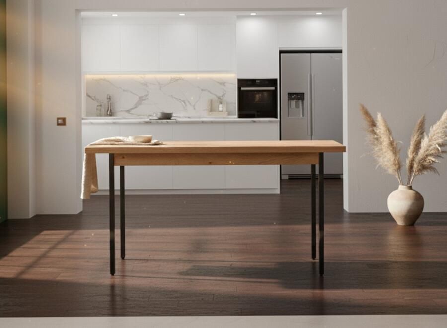 Alta Roche Luxe Uitschuifbare Eettafel – Massief Houten Tafel met Fineer – Verlengbaar van 118 tot 158 cm – Handgemaakt Eiken – Moderne Industriële Eettafel voor 4 Personen – Stevig & Stijlvol Design – Makkelijk te Monteren