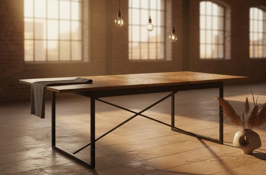 Alta Verona Extendable Dining Table – Modern Wooden Dining Table 180–240 cm – Rectangular 10-Person Table with Sturdy Steel Frame – Elegant Wood Veneer Top – Easy to Clean & Assemble – Industrial Style – Black Base