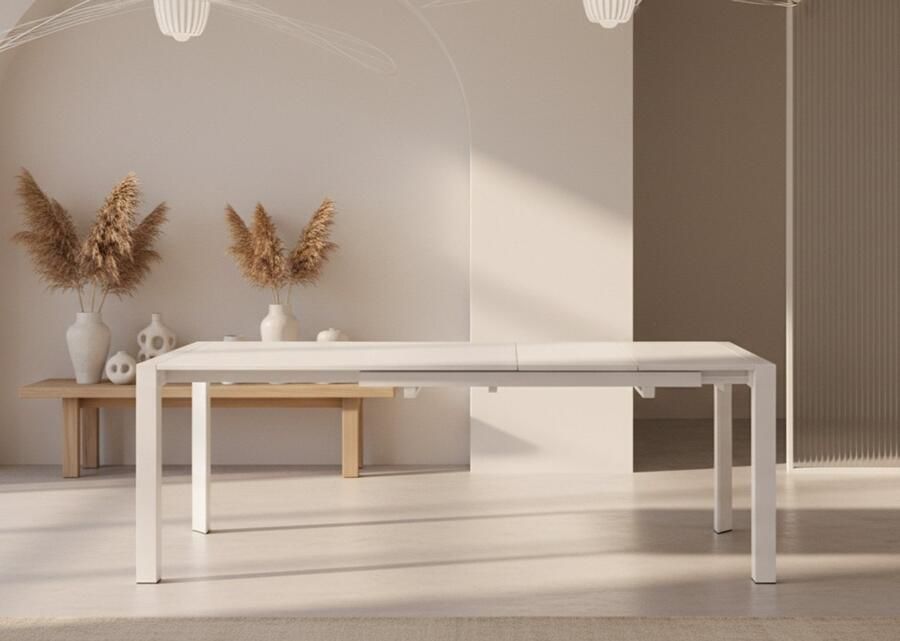 Alta Verona Luxe Uitschuifbare Eettafel – 130-250 cm – Houten Tafelblad met Fineer – Stalen Onderstel – Rechthoekig – Wit – Geschikt voor 8 tot 10 Personen – Moderne Design Eettafel voor Woonkamer & Keuken