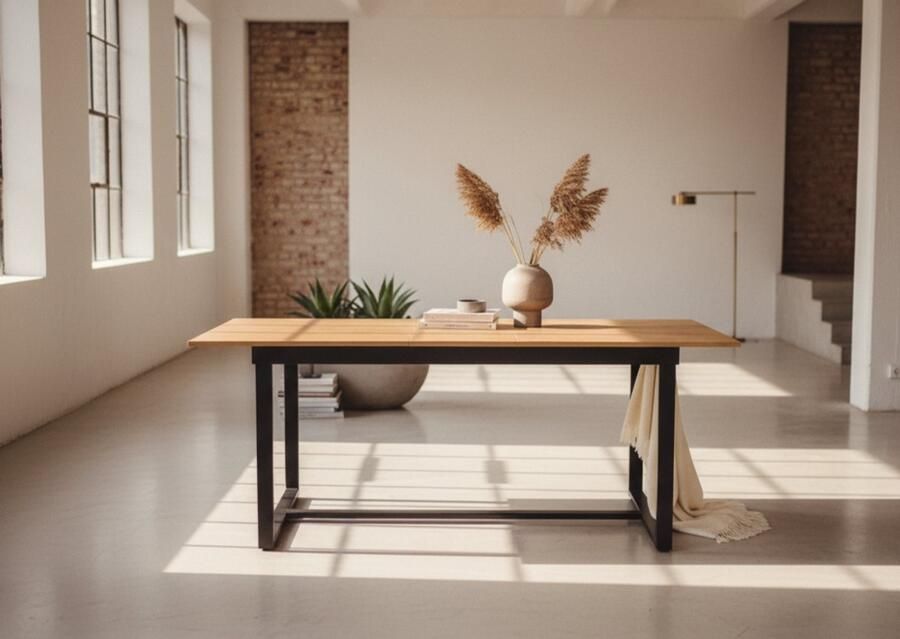 Alta Verona Uitschuifbare Eettafel – Massief Houten Blad met Eikenfineer – Industrieel Design – Verlengbaar tot 280 cm – Metaal Frame – Rechthoekige Tafel – Natuurlijke Eik – 4 tot 12 Personen – Modern & Stijlvol