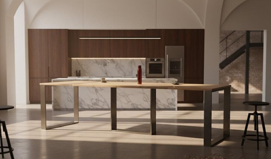 Alta Verona Uitschuifbare Eettafel – Massief Houten Blad met Fineer – Natuurlijke Eiken Kleur – Zwarte Basis – 12 Personen – 130-330x80x76 cm – Luxe Design Eettafel