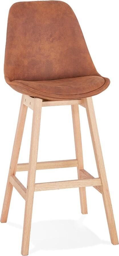 Alterego Design Alterego Barkruk 'ASPEN' in bruine microfiber en poten in hout met natuurlijke afwerking