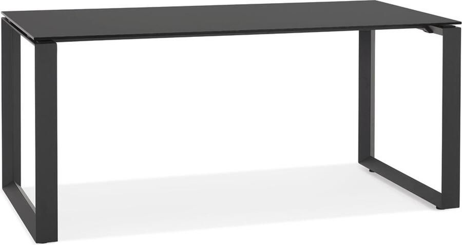 Alterego Design Alterego Rechte design bureau 'BAKUS' van zwart glas en metaal 160x80 cm