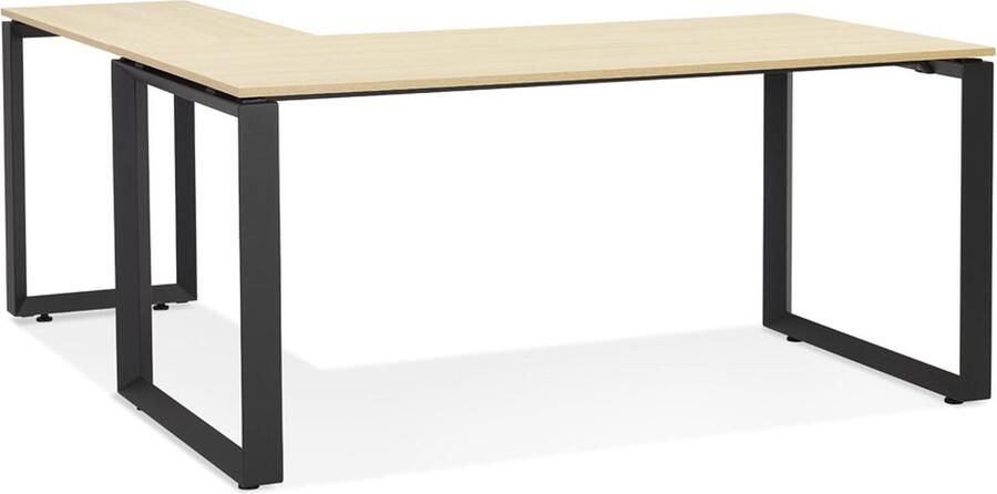 Alterego Design hoekbureau 'BAKUS' van natuurkleurig afgewerkte hout en zwart metaal 160 cm