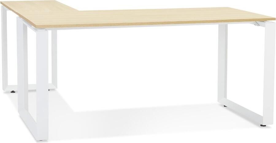 Alterego Design hoekbureau 'BAKUS' van natuurkleurig afgewerkte hout en wit metaal 160 cm