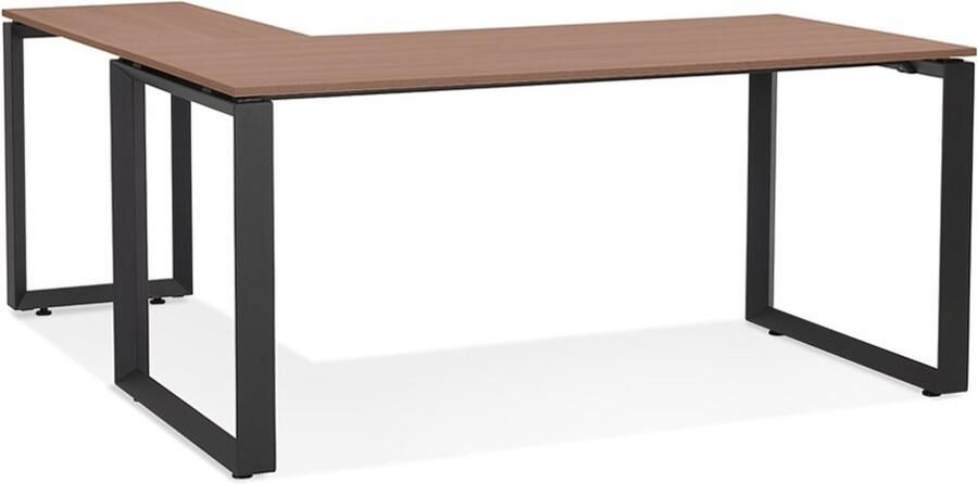 Alterego Design hoekbureau 'BAKUS' met notenhouten afwerking en zwart metaal 160 cm