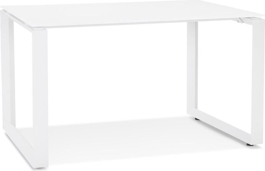 Alterego Kleine rechte design bureautafel 'BAKUS' van wit glas en metaal 120x60 cm