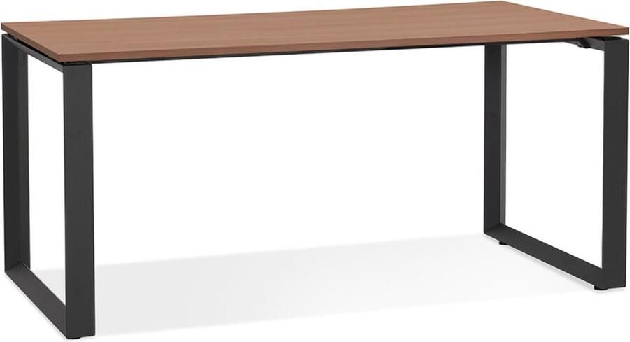 Alterego Design Alterego Rechte design bureau 'BAKUS' met notenhouten afwerking en zwart metaal 160x80 cm