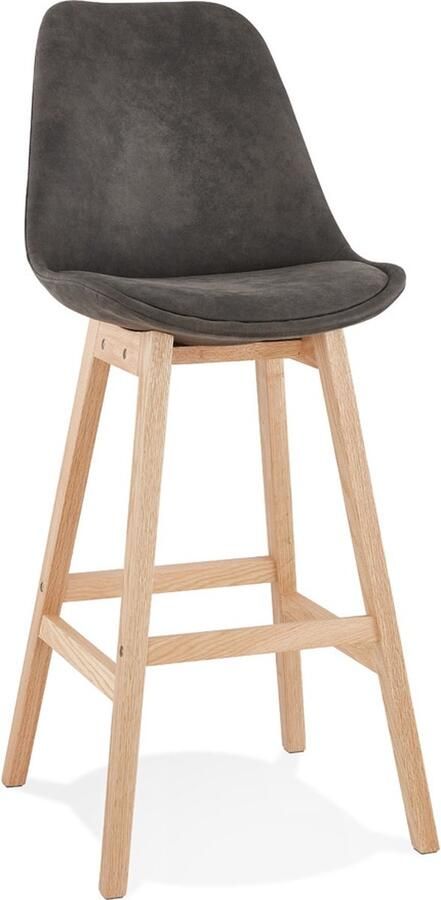 Alterego Design Alterego Barkruk 'ASPEN' van grijze microvezel en poten van natuurlijk hout