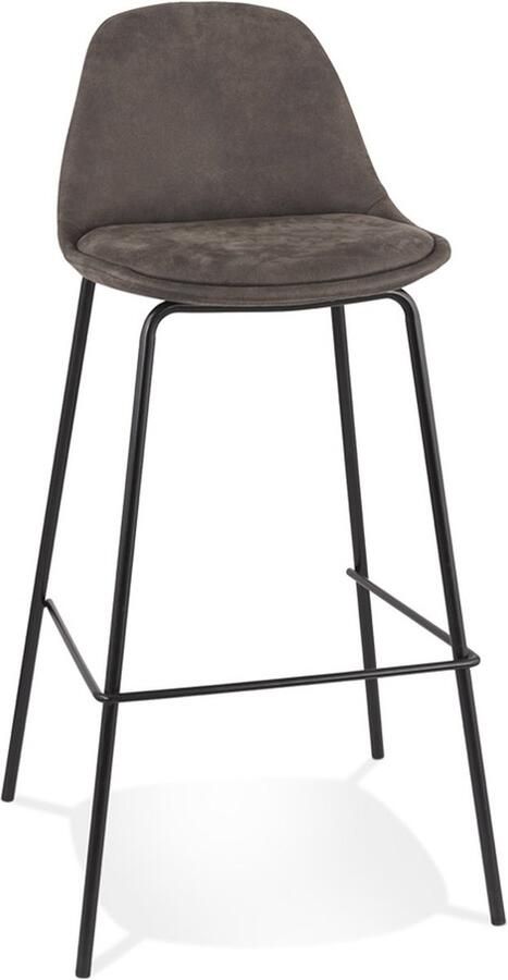 Alterego Design Alterego Barkruk 'GIRON' van donkergrijze microvezel met zwarte metalen poten