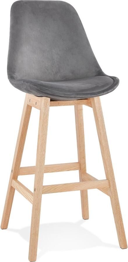 Alterego Design Alterego Barkruk 'MORISS' in grijs fluweel met poten in natuurlijk hout