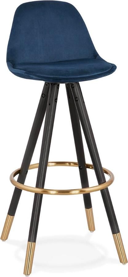 Alterego Design barkruk 'CHICAGO' in blauw fluweel en 4 poten in zwart hout