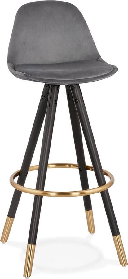 Alterego Design barkruk 'CHICAGO' in grijs fluweel en 4 poten in zwart hout