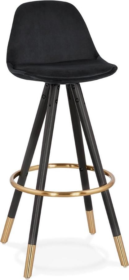 Alterego Design barkruk 'CHICAGO' in zwart fluweel en 4 poten in zwart hout