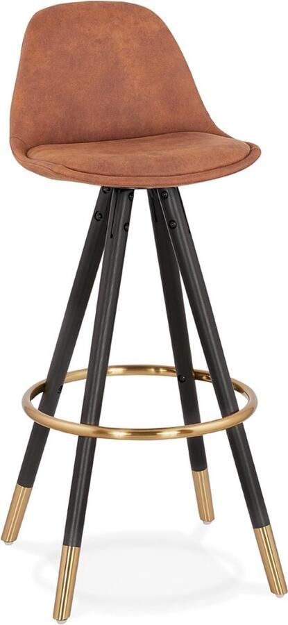 Alterego Design barkruk 'KONG' in bruine microfiber en 4 poten in zwart hout