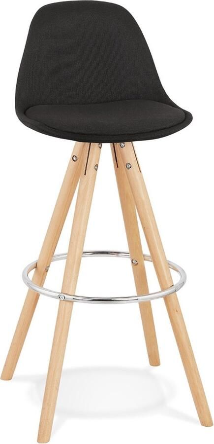 Alterego Design 'DANI' barkruk van zwarte stof en natuurlijke houten poten