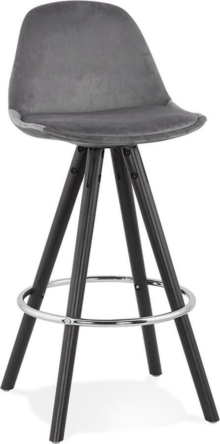 Alterego Halfhoge barkruk 'SPIRIT MINI' in grijs fluweel en poten in zwart hout