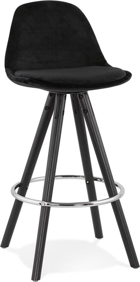 Alterego Halfhoge barkruk 'SPIRIT MINI' in zwart fluweel en poten in zwart hout