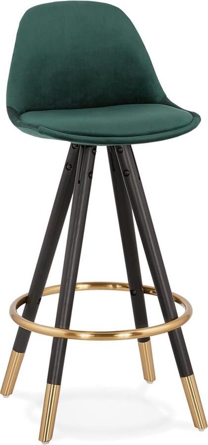 Alterego Design Alterego Halfhoge design barkruk 'CHICAGO MINI' in groen fluweel en 4 poten in zwart hout