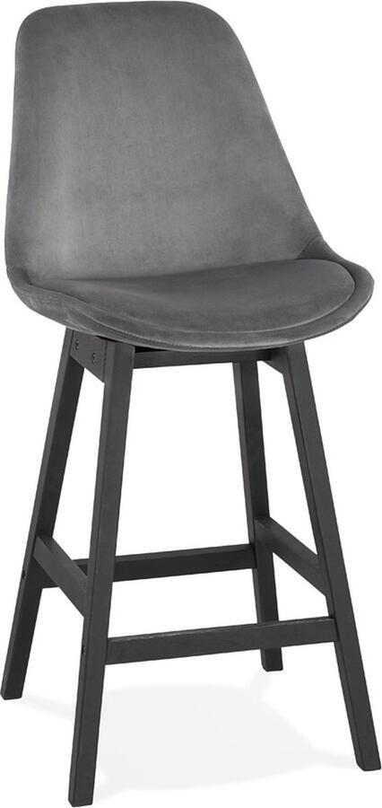 Alterego Design Alterego Halfhoge design barkruk 'MORISS MINI' in grijs fluweel en poten in zwart hout