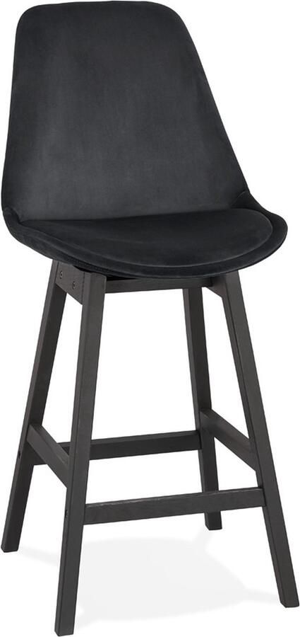 Alterego Design Alterego Halfhoge design barkruk 'MORISS MINI' in zwart fluweel en poten in zwart hout