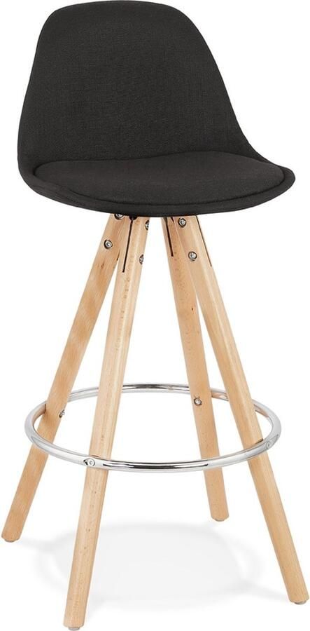 Alterego Halfhoge design kruk 'DANI MINI' van zwarte stof en natuurlijke houten poten