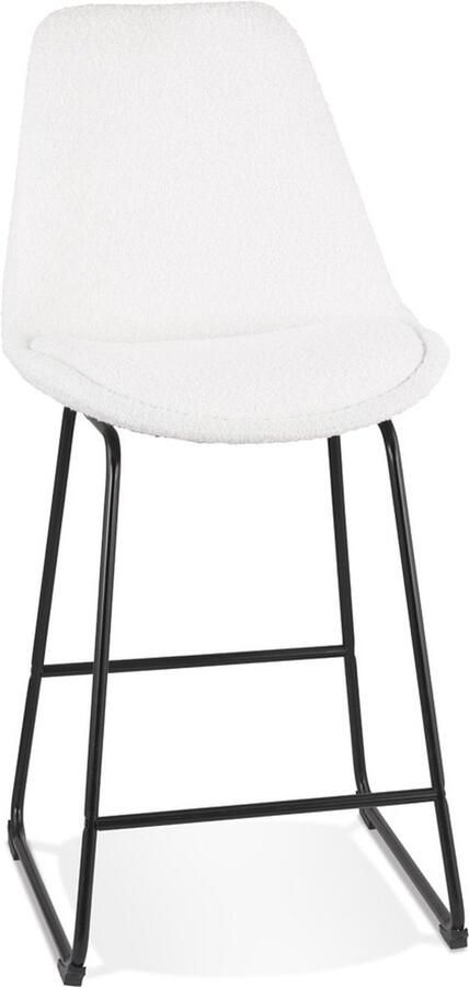 Alterego Halfhoge kruk 'ALICE' van witte badstof en onderstel van zwart metaal