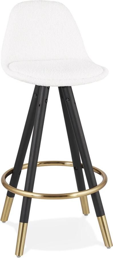 Alterego Halfhoge kruk 'CLARISSE MINI' van witte badstof met 4 zwarte houten poten