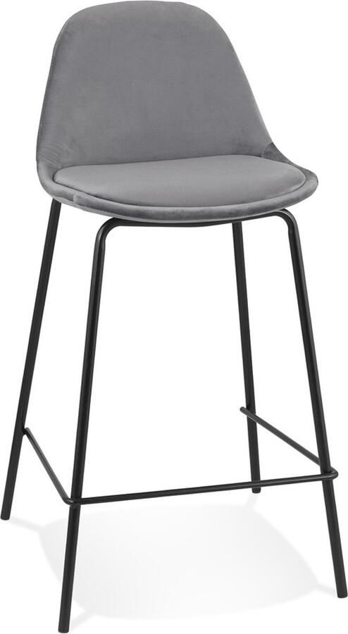 Alterego Halfhoge kruk 'FENTON MINI' van grijs velours met zwarte metalen poten