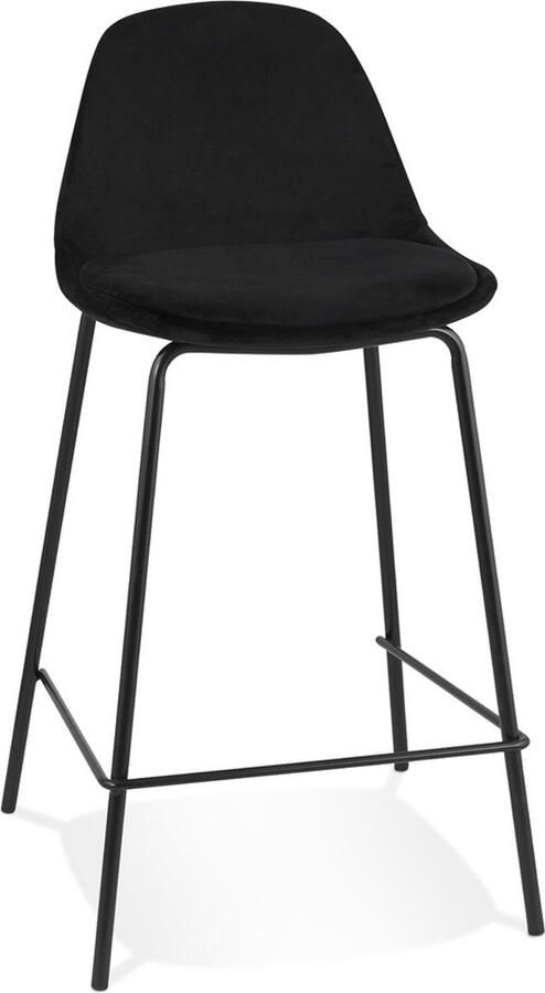 Alterego Halfhoge kruk 'FENTON MINI' van zwart velours met zwarte metalen poten