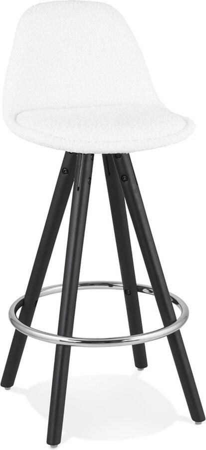 Alterego Halfhoge kruk 'FLORENCE MINI' van witte badstof met 4 zwarte houten poten