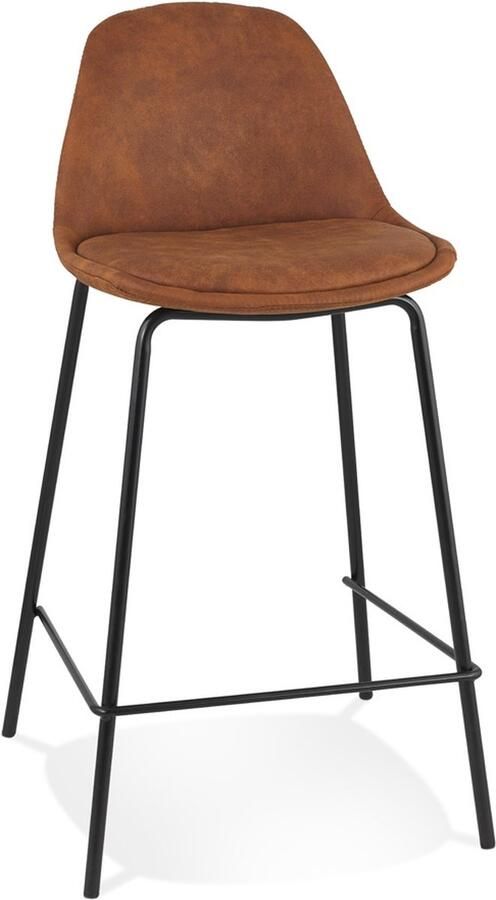 Alterego Halfhoge kruk 'GIRON MINI' van bruine microvezel met zwarte metalen poten