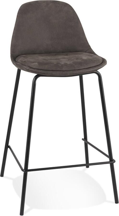Alterego Halfhoge kruk 'GIRON MINI' van donkergrijze microvezel met zwarte metalen poten