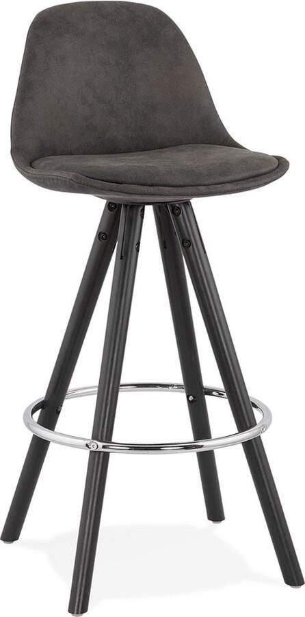 Alterego Halfhoge kruk 'MARKA MINI' van grijze microvezel en zwarte houten poten
