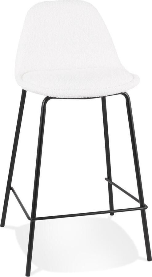 Alterego Halfhoge kruk 'PLUMAR MINI' van witte badstof met zwarte metalen poten