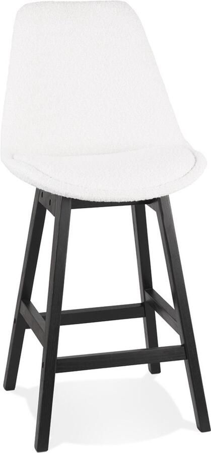 Alterego Halfhoge kruk 'SANDRA MINI' van witte badstof met zwarte houten poten